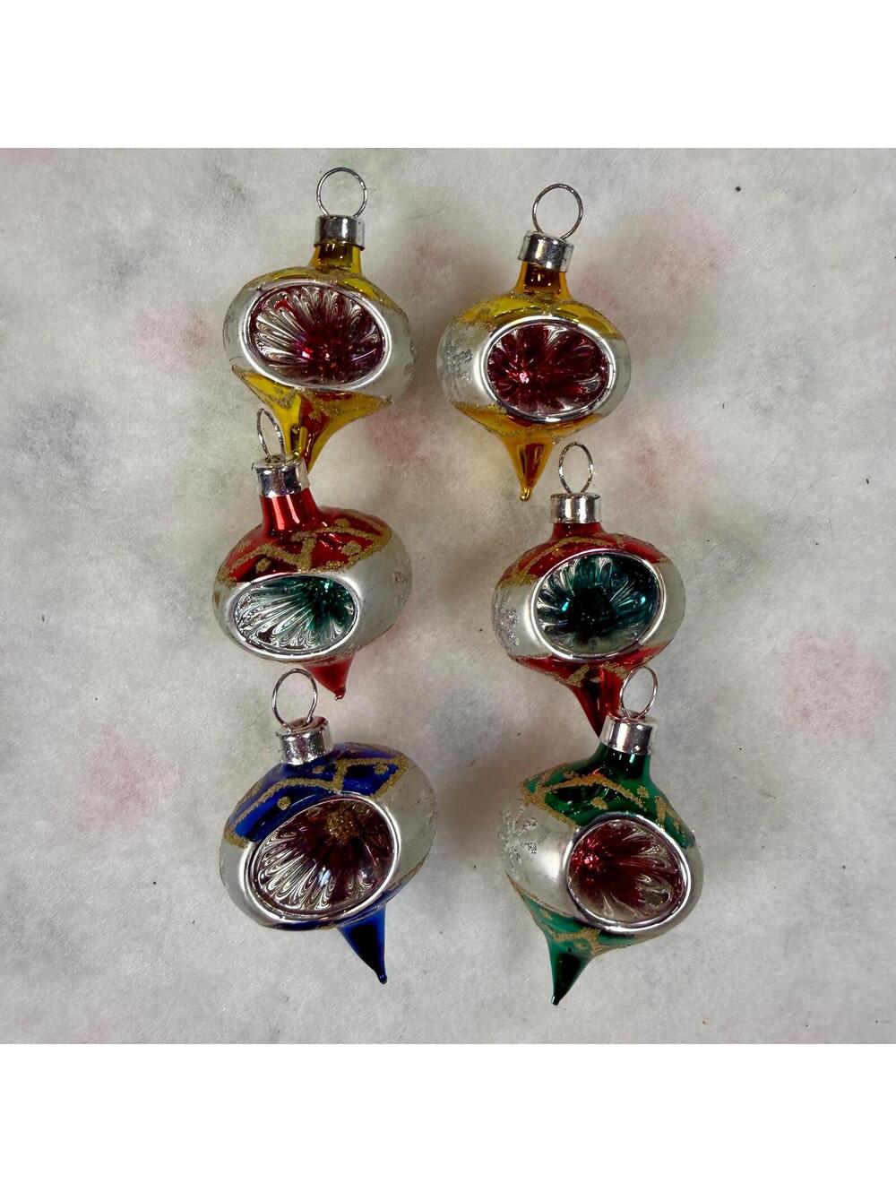 Reflector UFO/Spinning Top Small Blown Glass Ornaments - Set of 6